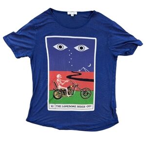 Silence & Noise Blue Women's Small Graphic Tarot Skeleton Biker‎ Short Sleeve T
